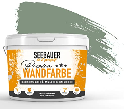 SEEBAUER diy Wandfarbe Grün 5L für Innen (No. 762 Nordic Wood) Edelmatte grüne Innenfarbe - Grüntöne sehr hohe Deckkraft - Matt, Abwaschbar und Tropffrei