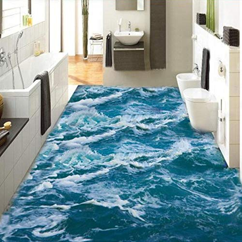 Benutzerdefinierte 3D Boden Wandbild Tapete Meer Wasser Welle Badezimmer 3D Boden Wandbild PVC Wasserdichte Selbstklebende Vinyltapete Wohnkultur-300 * 210cm