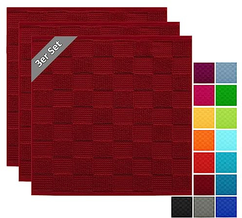 Lashuma Geschirrtücher 100% Baumwolle - Küchenhandtücher & Geschirrhandtücher 50x50 cm Waffelpique & Frottee Rot - Rubin, 3er Set