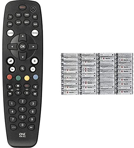 One For All URC2981 - Télécommande Universelle Parfaite de Remplacement TV Décodeur DVD/Blu-Ray VCR et appareils Audio – Noire & Amazon Basics Lot de 40 Piles alcalines AAA industrielles