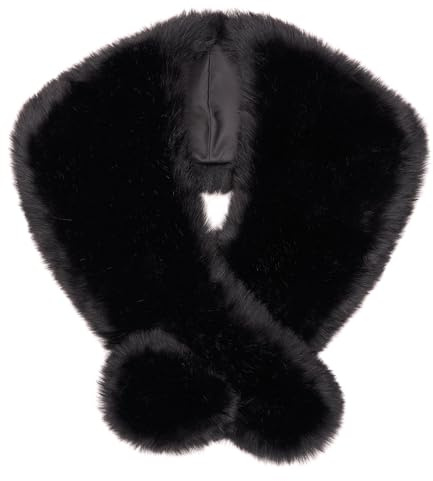 Futrzane Siberian Stola - 20er Jahre Faux Pelzstola Damen - Kunstpelz Fellkragen (Schwarz Siberian)