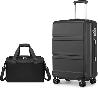 KONO 55cm Handgepäck-Koffer Trolley Set 2 Teilig Gepäcksets, Kleiner Koffer mit Rollen Handgepäck Set mit Ryanair Reisetasche 40x20x25cm, Schwarz