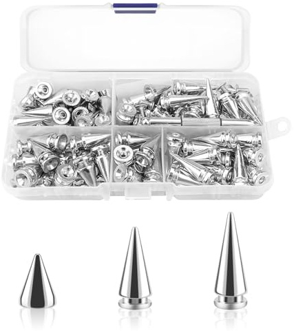 80stk Spikes Studs 10mm Metall Kegel Spikes Niete, Punk Rock Schraube zurück Studs für DIY Taschen Kleidung Leder Handwerk, mit Schraubendreher (Silber, 3 Größe)