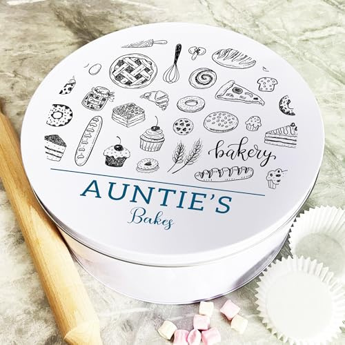 Personalised Round Doodle Auntie Biscuit Baking Treats Sweets Cake Tin Personalised Gift | Custom Gift | Personalized Tin | Cake, Biscuit & Treat Tins | Gift For Her | Gift For Him