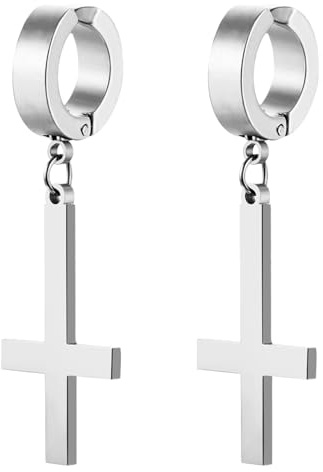 JewelryWe Schmuck Unisex Creolen, Edelstahl Klassisches Kreuz Ohrringe Ohrstecker Ohrhänger Ohr-Piercing für Herren Damen, Schwarz Gold Silber Rosegold Blau Bunt