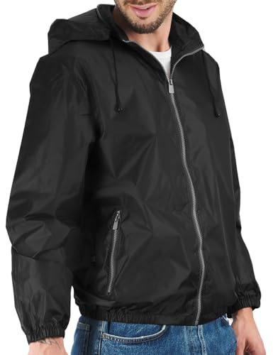 PERLETTI Giacca a Vento Donna Uomo Impermeabile - Giubbino Antivento Antipioggia Ultra Leggero con Cappuccio e Tasche - Giacca Sportiva Viaggio Unisex Outdoor Ripiegabile con Custodia (Nero, L)