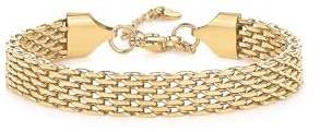 PAVOI 14K Yellow Gold Plated Chunky Chain Adjustable Bracelet for Women | Stainless Steel Lightweight Weave Link Chain Bracelet