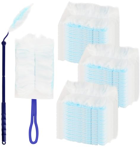 60 Stück Staubmagnet Staubwedel mit 1 Griff, 1 Teleskopstange, Staubwedel-Set aus Mikrofaser, Reinigungswerkzeug für Büro, elektrischer Filter, zum Reinigen von