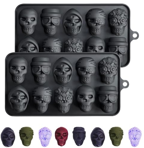 2 Stück Totenkopf-Schokoladenformen, Silikon-Totenkopf-Eiswürfelformen, Backen-Totenkopf-Schokoladenformen, Benutzt für Whiskey-Eis Cocktails, Herstellung Kuchen, Süßigkeitenformen