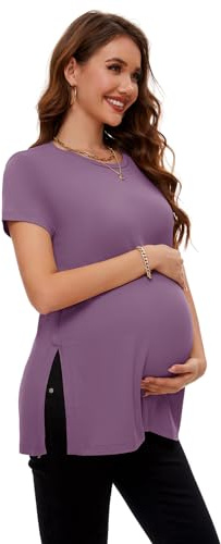 Smallshow Abbigliamento Premaman Donna Side Split Magliette e Top maternità,Misty Lilac,L