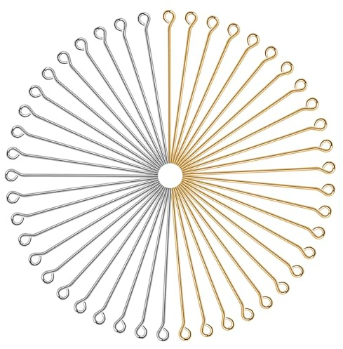 TOAOB 40mm Ösenstifte Edelstahl 200 Stück Open Eye Pins Silber und Gold für Ohrring Anhänger Perlen Schmuck DIY Handwerk Machen | Edelstahl, silberfarben, goldfarben, 40 mm, für Ohrringe, Zubehör, Schmuckherstellung, Handwerk