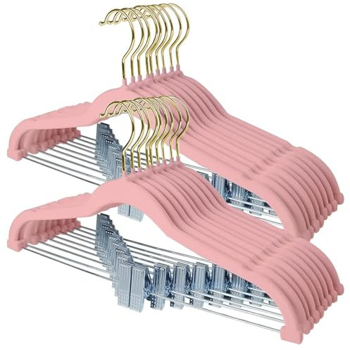 Stormix Grucce per Pantaloni Rosa Confezione da 18 Grucce per Gonne Velluto con Clip Grucce Antiscivolo