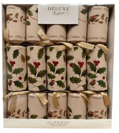 Deluxe Christmas Crackers with Unique Designs and Festive Surprises 10 x 14” | Harmless Holiday Party Essentials for Family Gatherings, Fun Presents, and Celebrations (ROBIN HOLLY CREAM)