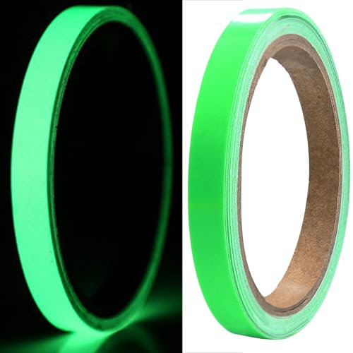 Cinta Fluorescente Adhesiva 5m*10mm,Cinta Adhesiva Fluorescente,Cinta Luminosa Glow in The Dark,Impermeable,para Escaleras, Paredes, Escalones,Señales de Salida (Verde)