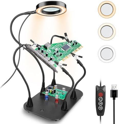 Magnetic Helping Hands Soldering Station, Lytool Third Hand Soldering Tool with 3X Magnifying Dimmable LED, 4 Flexible with 4 Magnetic PCB Holder for Electronics Welding Repair Hobby DIY