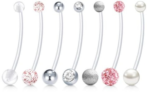 WillTen 14G Piercing per Ombelico con Ciondolo per Gravidanza, Piercing per Ombelico con Sostituzioni in Plastica, Sfere in Bioflex, Piercing Lungo per Donne in Gravidanza, Plastica