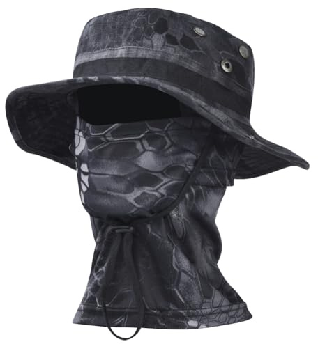 Besforta Camo Boonie Sonnenhut mit Balaclava Gesichtsmaske UV-Schutz Fischerei Hut Eimer Hut für Jagd Wandern Militärische Taktische Safari