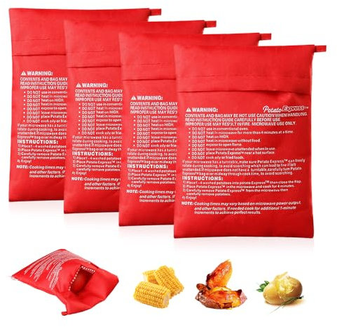 YZROHYI 4 Stück Kartoffelsack Mikrowelle Beutel,Kartoffelkocher Mikrowellen Kartoffelbeutel,Kartoffeltasche Mikrowellenbeutel für Kartoffeln,Potato Express Microwave Bag,Kartoffel Mikrowellen Garer