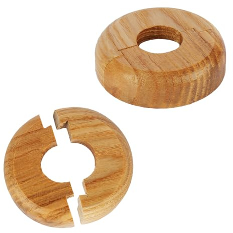 2 Wooden Radiator Pipe Collars - Radiator Cover Varnished Oak for 15mm, Easy Split Collar Rings, Wood Cover to Hide Radiator Base (2 Wooden Collars)