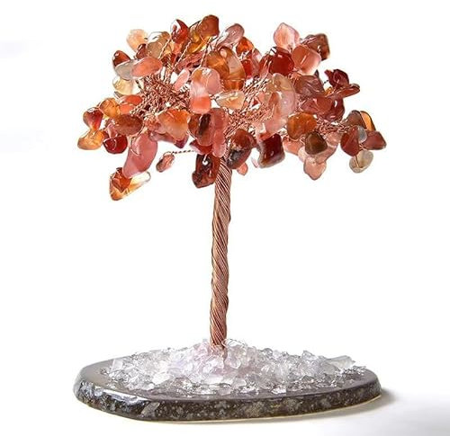 Xiao Hua Árbol de la vida de piedra natural en bruto rojo, árbol de la vida, decoración de escritorio para el hogar y la oficina, artesanía