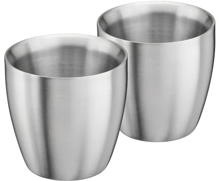 Cooks Professional Set of 2 Stainless Steel Espresso Coffee Cups | Double Wall Insulated Mini Drinking Mug | Dishwasher Safe & Stain, Odour & Rust Resistant | 90ml Capacity | Silver