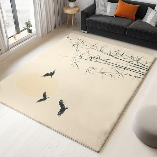 Générique Tapis Salon Oiseau Chinois en Bambou 120x180cm Tapis Lavable Antidérapant Doux, Moquette Poil Ras Intérieur Impression 3D pour Chambre, Salle à Manger, Chambre d'enfant