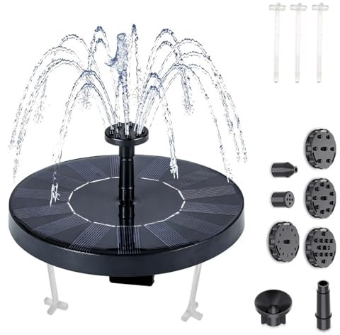 Solarspringbrunnen Aussen,1.5W VogelBad Solar Brunnen für Draussen klein DIY Solar Springbrunnen für Außen mit 8 Fontänenstile, Gartenbrunnen Solar, für Vogelbad Garten Teich Außenbereich (A)
