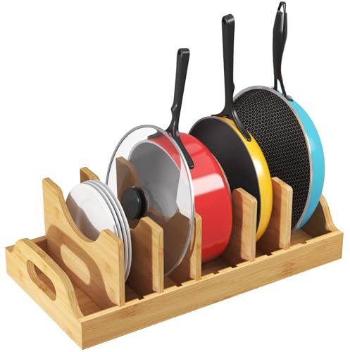 Lifewit Bambus-Deckelorganizer für Küchenschränke mit 7 Fächern | Topfdeckelhalter mit 6 verstellbaren Trenneinsätzen, Küchen-Organizer zur Aufbewahrung, Extra groß, 39,6 × 20,6 cm, Natur
