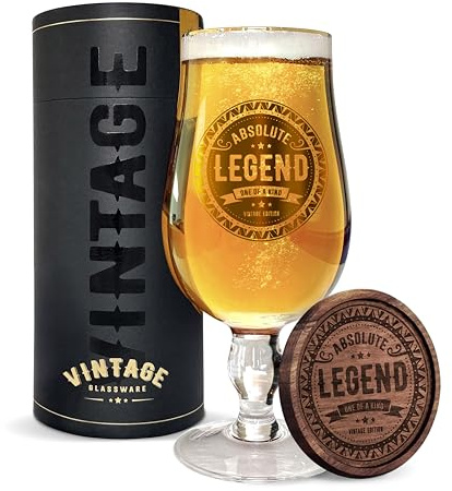 Vintage Glassware LERALI Absolute Legend Beer Glass – Premium Crystal Glass (1 Pint / 580ml) Father’s Day Christmas, Birthday & Thank You Gift for Him