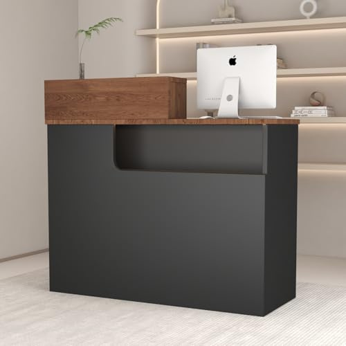 Heliosrider Empfangstheke & Empfangstresen – Theke mit offenen Ablagen, Rezeptionstheke aus Holzwerkstoff für Friseursalon, Beauty Studio, Laden, Supermarkt, Kasse(with Drawer B)