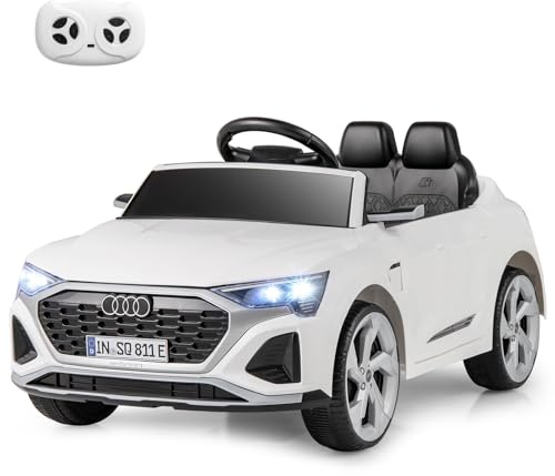 GOPLUS Coche Eléctrico para Niños, Vehículo Eléctrico de 12V con Control Remoto de 2.4G, Música, Claxon, Luces LED, Arranque Suave y Suspensión de Resortes, para Niños de 3+ Años (Blanco)