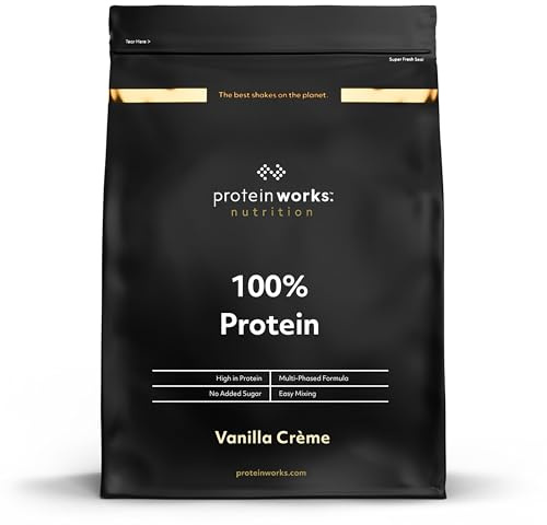 Protein Works - 100% Protein Poudre, 100 Portions, Mélange Quadri-Protéines, Peptides de Glutamine, Formule Protéinée Propre, Crème Vanillée, 2.5kg