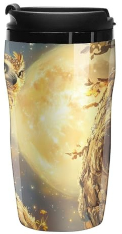 Fairy House with Owl Coffee Mug Double Wall Travel Tumbler with Lid Tea Cup for Hot/Ice Drinks 250ml