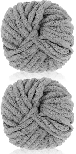 Cnwinu 2-pack tjockt garn, 240 g Chenille-garn för handstickning, flerfärgad mjuk tjock ull, supertjock ull för stickning och virkning filt, kudde, husdjurssängar, väskor, hattar, halsdukar (mörkgrå)