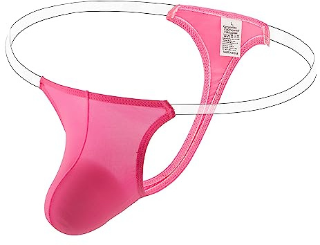 Sensuella underkläder för män: Transparent, osynlig string av issilke, ROSA, XL