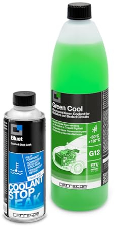 ERRECOM Kit Reparación y recarga del sistema de refrigeración Auto.Contiene Bluet Tapa Fugas de Radiador(250ml)+Green Cool Líquido Refrigerante Verde-30°C/+107°C Listo para Usar anticongelante G12(1L)