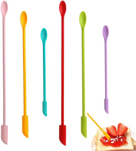 Yuannee Spatole in Silicone,6PCS Mini Spatole in Silicone a Doppia Punta Riutilizzabili Mini Cucchiai per il Trucco Set Multicolore Spatole per Bellezza e Cucina per Bottiglie di Marmellata Flaconi