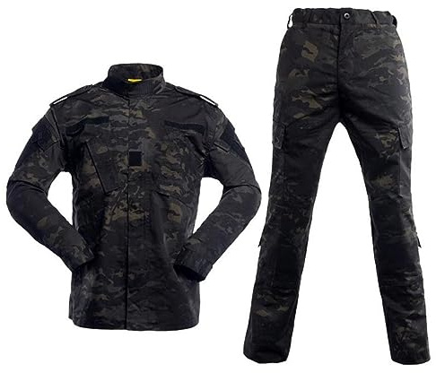 MyHaing Multi Pocket Multi Task Verschleißfeste Outdoor Workwear Anzug Camouflage Combat Uniform BDU Paintball Coat+Pants Schwarz CP Camo