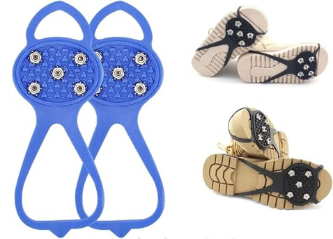 Steigeisen mit Eisgriffen für Schuhe und Stiefel, Eiskrallen für Wanderschuhe mit 10 Edelstahlspitzen, rutschfeste Greifspitzen(Blue/Adult/5nail)