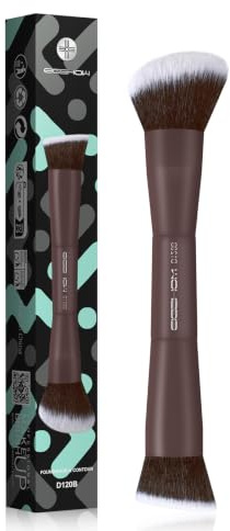 EIGSHOW Cepillo Doble Punta Base y Contorno Rostro Profesional D120B Marrón | preciso, Cerdas suaves y resistentes, Vegano, Perfecto para viaje y día a día