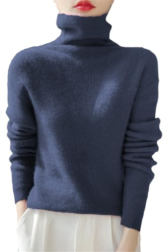 Générique Varm tröja med polokrage för dam - överdimensionerad tröja för dam smala toppar långärmad toppar vår höst tröja fritid utomhus enfärgade tröjor elegant tröja, Marin, M