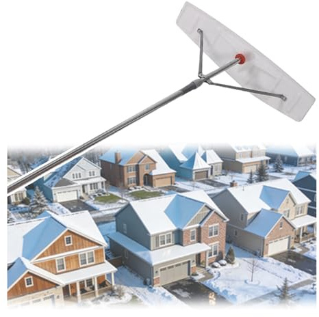 Rastrello telescopico da neve con pala, palo in alluminio regolabile da 2 a 6 m, supporto triangolare rinforzato, per rimozione neve, foglie e auto (2-4 m, rastrello curvo)