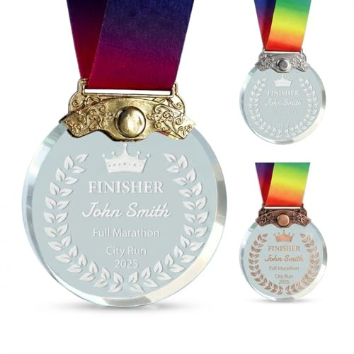 Kinetora Medaille Personalisiert mit Text/Logo/Foto, Medaille mit Gravur, Personalisierter Orden aus Hochwertigem Metall oder Weißkristall, Medaillen für Kinder & Erwachsene, Vereine & Turniere