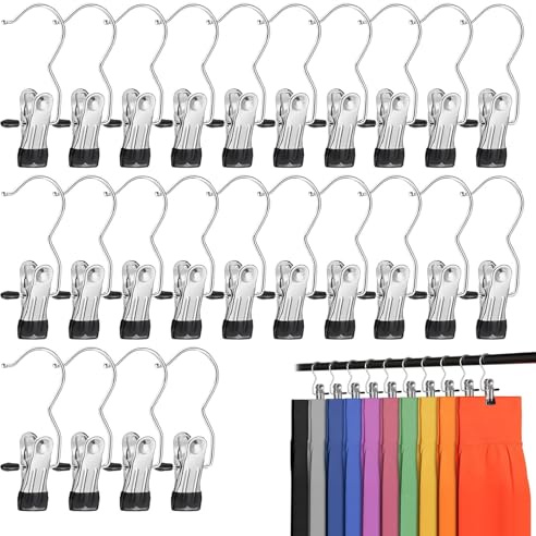 24 Stück Wäscheklammern Edelstahl, 360° Drehbare Klemmhaken Metall | Rutschfest Kleiderbügel Clip, Für Hosen & Schuhe, Stiefelklammern, Für Handtücher & Hüte