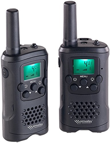 simvalley Communications Walkie Talkie: 2er-Set PMR-Funkgeräte mit VOX, bis 10 km Reichweite, LED-Taschenlampe (Handfunkgerät, VOX Funktion Walkie Talkie, Mini)
