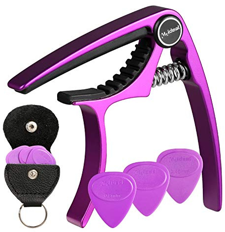 Guitar Capo, Meeland Lila Aluminium Guitar Capo Key Clamp für Akustikgitarre/E-Gitarre/Ukulele/Bass Mit Gitarrenpicks und Lederpicks Halter und Bridge Pins Puller enthalten