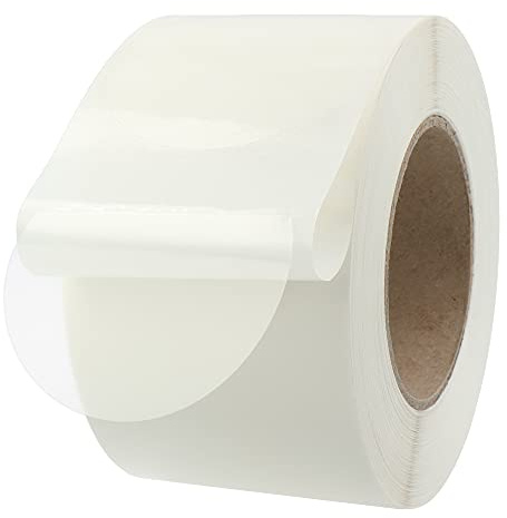 Verschlussetiketten transparent - Ø 75 mm - 1.000 Klebepunkte auf 1 Rolle(n), 40 mm Kern, Polyethylen selbstklebend