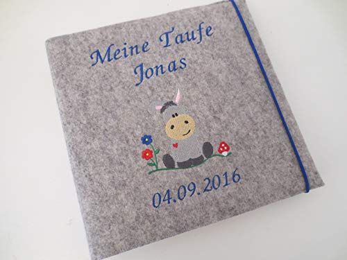 Fotoalbum Kind/Baby Album Name Mädchen Junge Geburt Taufe Wollfilz 26 cm x 25 cm
