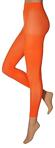 krautwear Damen Mädchen Leggins Leggings 60 den Karneval Fasching Kostüm schwarz rot rosa blau (orange-LXL)