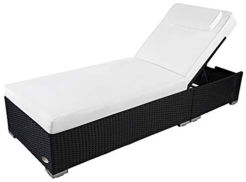 RS Trade Sonnenliege Palermo Schwarz - Outdoor Liege mit beständigem Poly-Rattan-Geflecht - verstellbare Rückenlehne – extra hoch & breite Liegefläche - inkl. Kopfteil und 10 cm Auflage